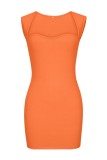 Vestidos de vestido laranja sexy casual sólido básico gola quadrada sem manga