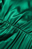 Verde Casual Patchwork Sólido Dobrado com Cinto Decote em V Vestidos Retos