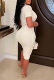 Black Sexy Casual Solid Basic V Neck Short Sleeve Dress