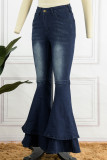 Светло-голубые уличные однотонные джинсы больших размеров в стиле пэчворк