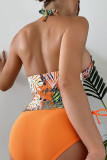 Oranje sexy print patchwork badkleding