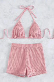 Pink Sexy Solid Bandage Patchwork Swimwears