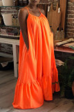 Tangerine Sexy Solid Patchwork Flounce Spaghetti Strap Sling Dress Plus Size Dresses
