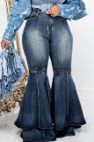 Светло-голубые уличные однотонные джинсы больших размеров в стиле пэчворк