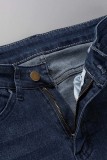 Light Blue Street Solid Patchwork Plus Size Jeans
