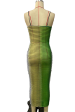 Verde sexy celebridades cambio gradual impresión correa de espagueti vestidos de tubo