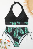 Green Sexy Print Patchwork Swimwears