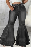 Schwarze Street Solid Patchwork-Jeans in Übergröße