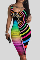Colour Sexy Print Patchwork U Neck Pencil Skirt Dresses