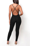 White Sportswear Solid Patchwork Backless Spaghetti Strap Skinny Jumpsuits