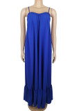 Синее сексуальное однотонное лоскутное платье с оборками на тонких бретельках Платья больших размеров