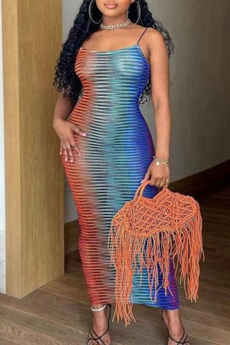 Color Sexy Celebridades Cambio gradual Impresión Correa de espagueti Vestidos de tubo