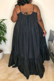 Черное сексуальное однотонное лоскутное платье с оборками на тонких бретельках Платья больших размеров