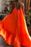 Tangerine Sexy Solid Patchwork Flounce Spaghetti Strap Sling Dress Plus Size Dresses