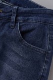 Blue Street Solid Patchwork Plus Size Jeans