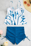 Blue Sexy Print Patchwork Draw String Swimwears