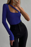 Blue Sexy Celebrities Solid Cut Out Asymmetrical Collar Tops