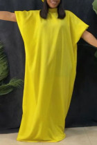 Желтые повседневные сплошные бинты Пэчворк с ленточным воротником Прямые платья