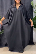 ブラック カジュアル ソリッド 包帯 パッチワーク リボン カラー ストレート ドレス