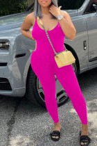 Tute skinny con cinturino per spaghetti senza schienale e abbigliamento sportivo casual sexy rosa rossa