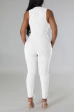 Witte casual stevige patchwork dunne jumpsuits met zelfkantrits en kraag