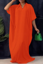タンジェリンレッドカジュアルソリッド包帯パッチワークリボンカラーストレートドレス