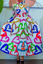 Белый повседневный принт в стиле пэчворк, сложенный без пояса, с круглым вырезом и длинным рукавом, из двух частей (без пояса)