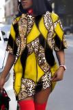 Multicolor Casual Print Patchwork V Neck Short Sleeve Dress
