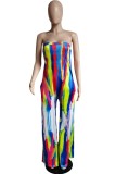 Rainbow Color Sexig Casual Print Backless Strapless Regular Jumpsuits