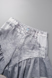 Pantaloncini di jeans a vita alta con piega patchwork stampa casual blu royal