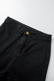 Pantalones cortos de mezclilla flacos de cintura alta de patchwork sólido casual negro