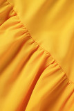 Gelbe, lässige, solide Verband-Patchwork-Schnalle mit Umlegekragen und geraden Kleidern