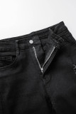 Черные повседневные однотонные рваные джинсовые джинсы с завышенной талией