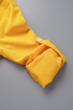 Gelbe, lässige, solide Verband-Patchwork-Schnalle mit Umlegekragen und geraden Kleidern