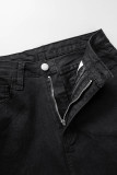 Jeans de mezclilla ajustados de cintura alta rasgados sólidos casuales negros