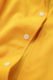 Желтые повседневные сплошные повязки в стиле пэчворк Пряжка с отложным воротником Прямые платья