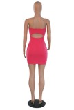 Rose Red Sexy Patchwork Backless Strapless Wrapped Skirt Dresses
