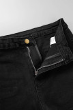Черные повседневные однотонные джинсовые шорты с высокой талией в стиле пэчворк