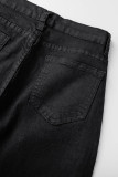 Черные повседневные однотонные рваные джинсы скинни с высокой талией