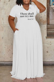 Vestidos brancos casuais com estampa de letras patchwork decote em V reto plus size
