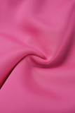 Rose Rouge Sexy Solide Patchwork Volant Avec Arc Robe De Soirée Col Oblique Robes