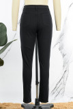 Jeans de mezclilla ajustados de cintura alta rasgados sólidos casuales negros