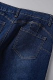 Diepblauwe casual, effen gescheurde skinny jeans met halfhoge taille