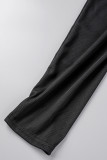 Roupa esportiva preta patchwork sólido gola oblíqua sem mangas duas peças