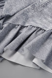 Koningsblauw casual print patchwork volant gevouwen denim shorts met hoge taille