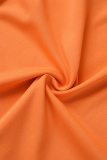 Orange Sexig Solid Draw String Frenulum Rygglös Grimma Ärmlös två delar