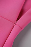 Roze sexy effen patchwork ruche met strik schuine kraag avondjurkjurken