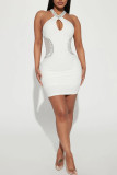 White Sexy Solid Patchwork Hot Drill Pencil Skirt Dresses
