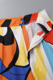 Многоцветный повседневный принт в стиле пэчворк с высокой талией и широкими штанинами с полным принтом
