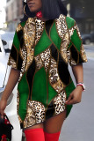 Multicolor Casual Print Patchwork V Neck Short Sleeve Dress